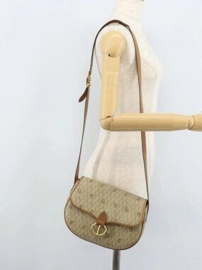 Christian Dior Honeycomb Canvas Shoulder Bag PVC Beige Gold Auth ka2907